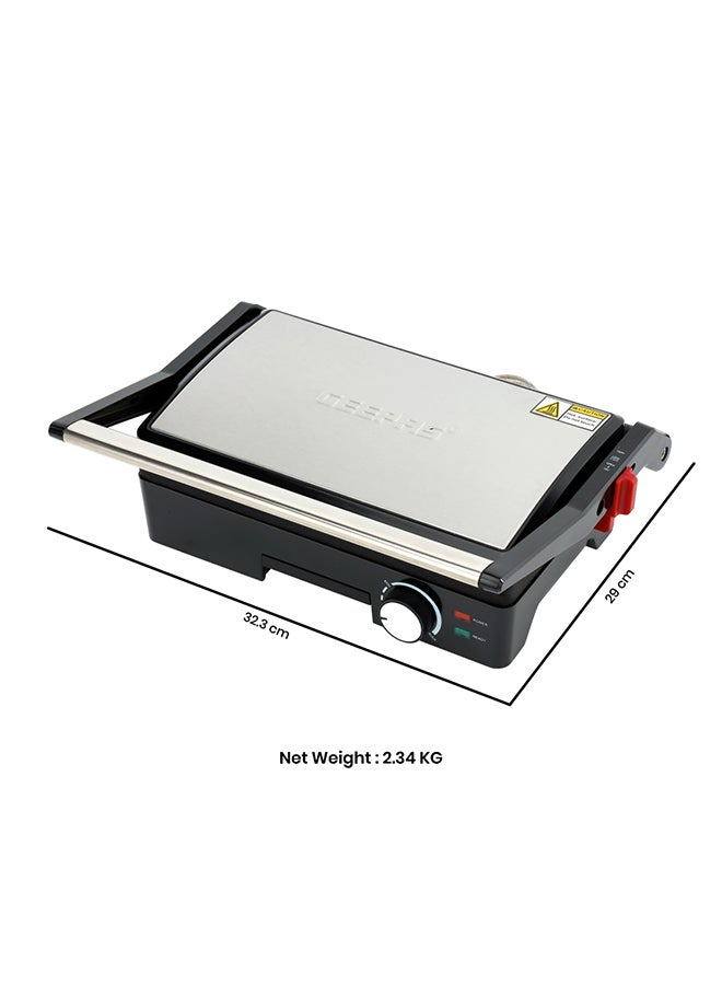 Stainless Steel Grill Maker, Power and Ready Light | Non-Stick Cooking Plate | Easy to Clean | Practical Cable Winding | Lid Locking for Space-Saving Vertical Storage | Pilot Light 1600 W GGM5394 Silver/Black