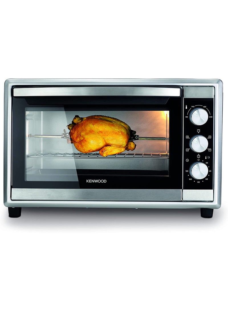 Oven Toaster Grill Large Capacity Double Glass Door Multifunctional With Rotisserie And Convection Function For Grilling, Toasting, Broiling, Baking, Defrosting, Stainless Steel 56 L 2200 W MOM56.000SS Silver