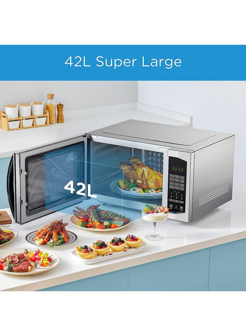 Microwave Oven with Grill, Digital Touch Control,Child-Safety-Lock, 7 Auto Menus, LED Display with Timer, Grilling Roasting & Cooking Functions, Large Capacity 42 L EG142A5L Silver/Black