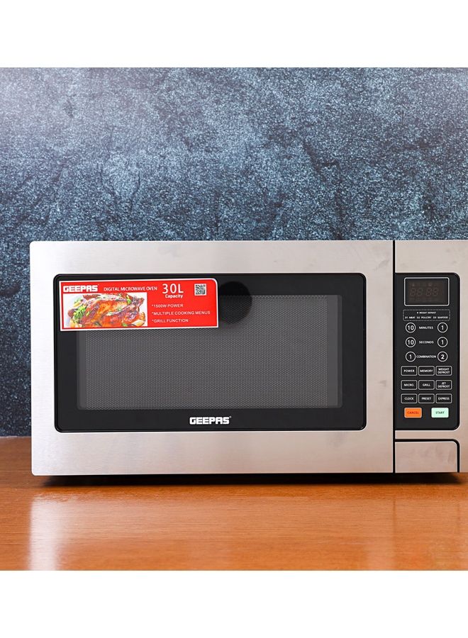 Digital Microwave Oven | Ideal For Grilling-Roasting-Heating 30 L 1000 W GMO1897 Silver & Black