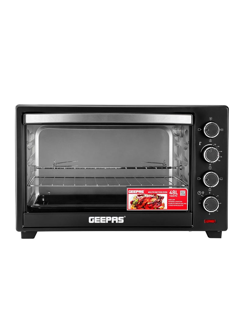 Electric Oven With Convection and Rotisserie Function 4 Knobs and Temperature 100-250-Degrees Celsius, 60 Minute Timer with Bell, Perfect for Grilling, Toasting and Roasting 48 L 2000 W GO4451N Black