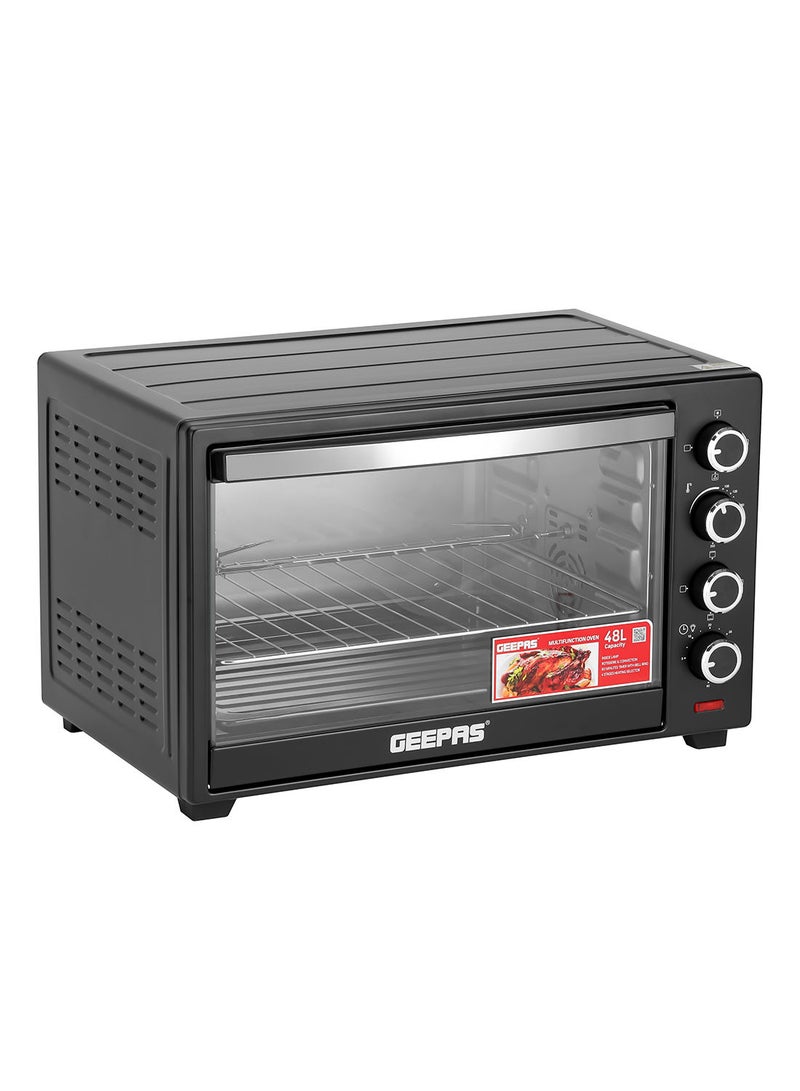 Electric Oven With Convection and Rotisserie Function 4 Knobs and Temperature 100-250-Degrees Celsius, 60 Minute Timer with Bell, Perfect for Grilling, Toasting and Roasting 48 L 2000 W GO4451N Black