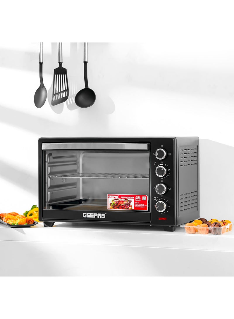 Electric Oven With Convection and Rotisserie Function 4 Knobs and Temperature 100-250-Degrees Celsius, 60 Minute Timer with Bell, Perfect for Grilling, Toasting and Roasting 48 L 2000 W GO4451N Black