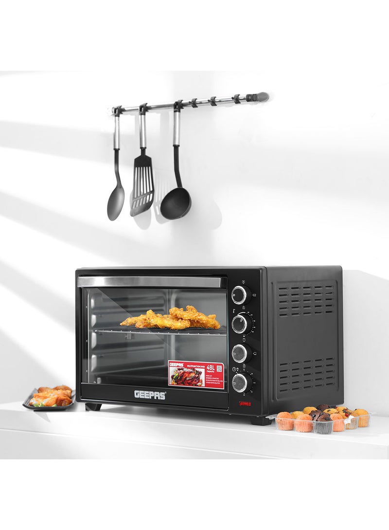 Electric Oven With Convection and Rotisserie Function 4 Knobs and Temperature 100-250-Degrees Celsius, 60 Minute Timer with Bell, Perfect for Grilling, Toasting and Roasting 48 L 2000 W GO4451N Black