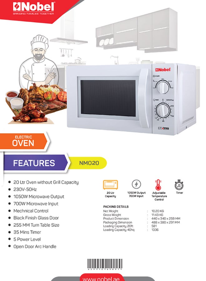 Microwave Oven White 20 Litres Manual NMO20 20 L 800 W NMO20 White
