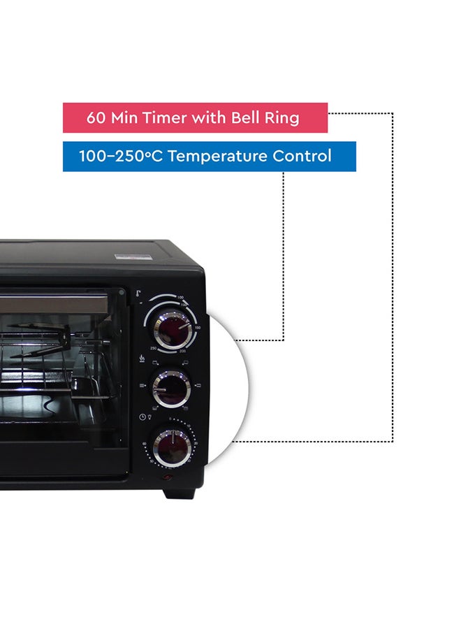 Electric Oven 18 Litres Capacity, 100-250℃ Temperature Control, 60 Minutes Timer, Rotisserie, Inner Lamp, Stainless Steel Heating Element 18 L 1280 W NEO20 Black