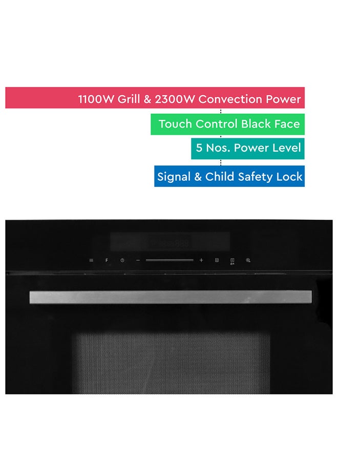 34L Built-in Microwave Oven, Touch Control Black Face, Stainless Steel Cavity, Microwave, Grill, Convection, End Signal & Child Safety Lock, 30 Seconds Quick Start, 10 Auto Menus, 5 Power Levels, 1100W Grill & 2300W Convection Power 34 L 1100 W NMO34BI Black