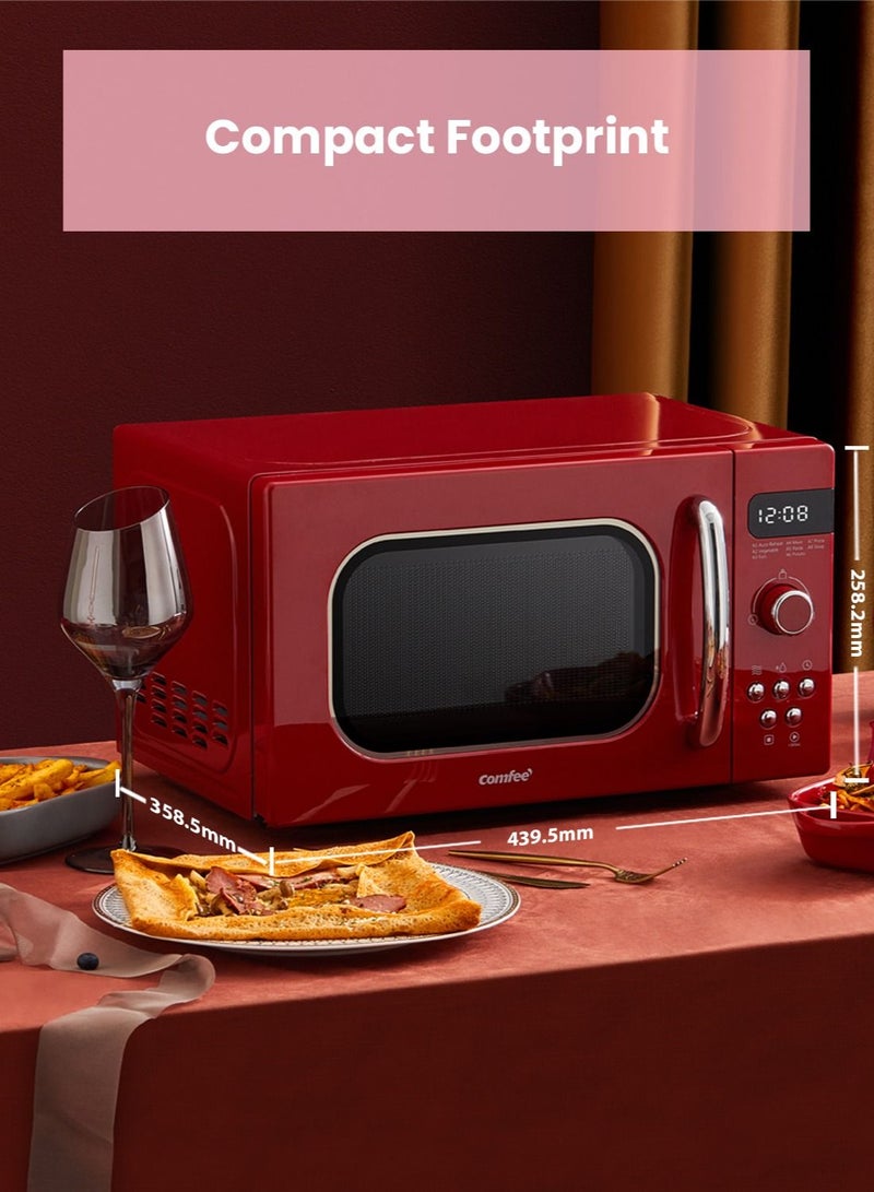 Microwave Oven Retro Vintage Microwave Oven with 8 Automatic Menus 5 Power Levels Elegant Design Easy to Use Compact Size 20 ltr 800 W-Passionate Red