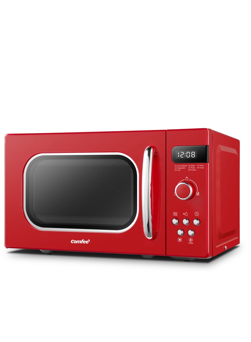 Microwave Oven Retro Vintage Microwave Oven with 8 Automatic Menus 5 Power Levels Elegant Design Easy to Use Compact Size 20 ltr 800 W-Passionate Red