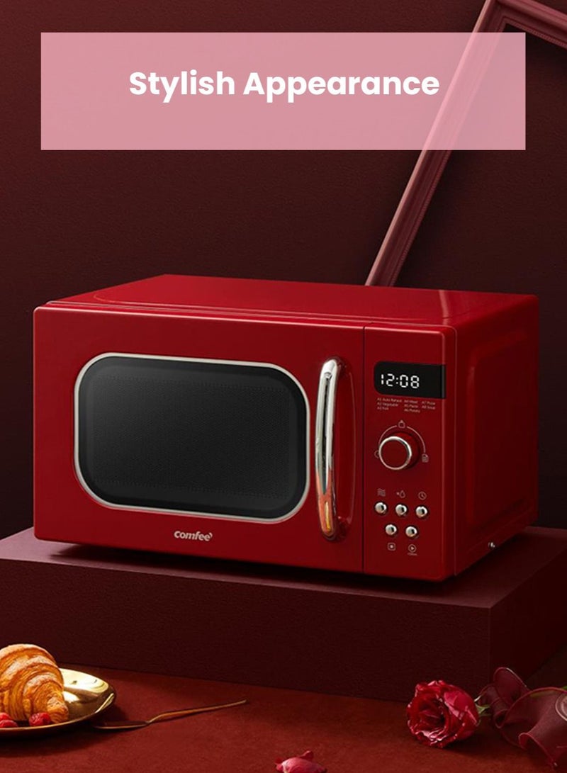 Microwave Oven Retro Vintage Microwave Oven with 8 Automatic Menus 5 Power Levels Elegant Design Easy to Use Compact Size 20 ltr 800 W-Passionate Red