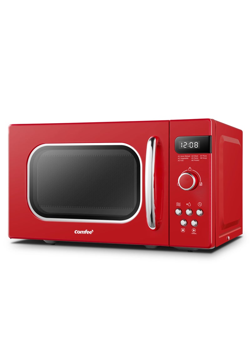 Microwave Oven Retro Vintage Microwave Oven with 8 Automatic Menus 5 Power Levels Elegant Design Easy to Use Compact Size 20 ltr 800 W-Passionate Red