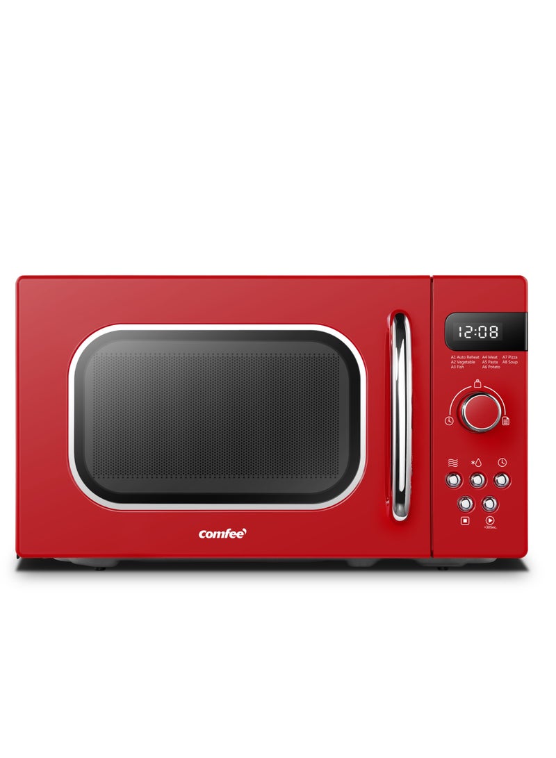 Microwave Oven Retro Vintage Microwave Oven with 8 Automatic Menus 5 Power Levels Elegant Design Easy to Use Compact Size 20 ltr 800 W-Passionate Red