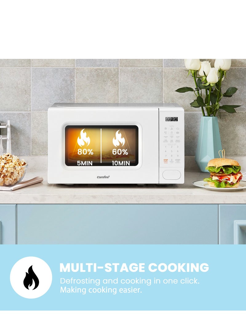 COMFEE Microwave Oven 20L 700W with 6 Cooking Presets Express Cook 11 Power Levels Defrost and Memory Function-White