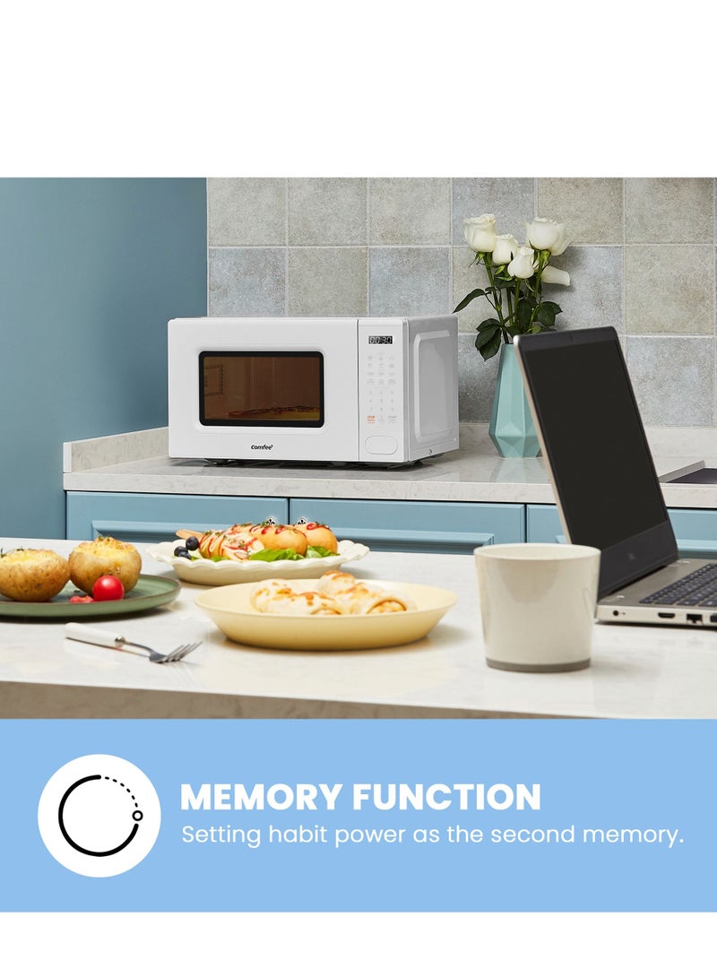 COMFEE Microwave Oven 20L 700W with 6 Cooking Presets Express Cook 11 Power Levels Defrost and Memory Function-White