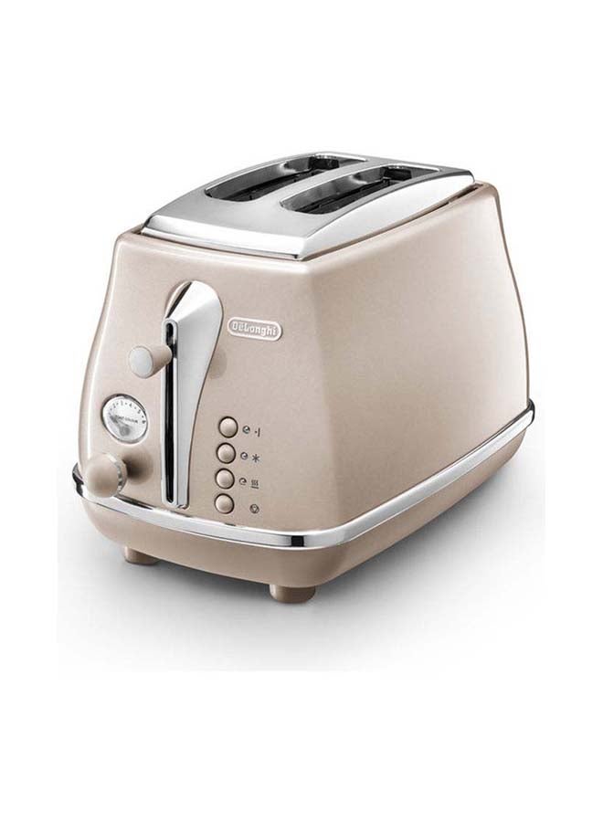 Icona Capitals Vintage Style 2 Slice Toaster, 6 Browning Levels, 2 Extra Wide Bread Slots, Defrost And Reheat Functions, Removable Crumb Tray 900 W CTOT2003.BG Beige