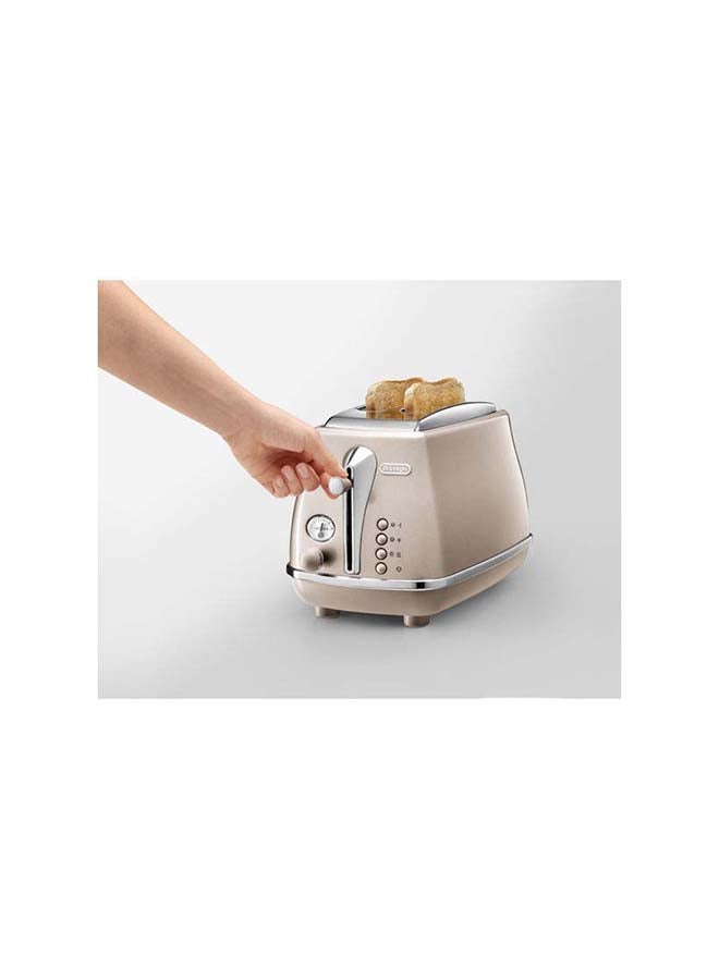 Icona Capitals Vintage Style 2 Slice Toaster, 6 Browning Levels, 2 Extra Wide Bread Slots, Defrost And Reheat Functions, Removable Crumb Tray 900 W CTOT2003.BG Beige