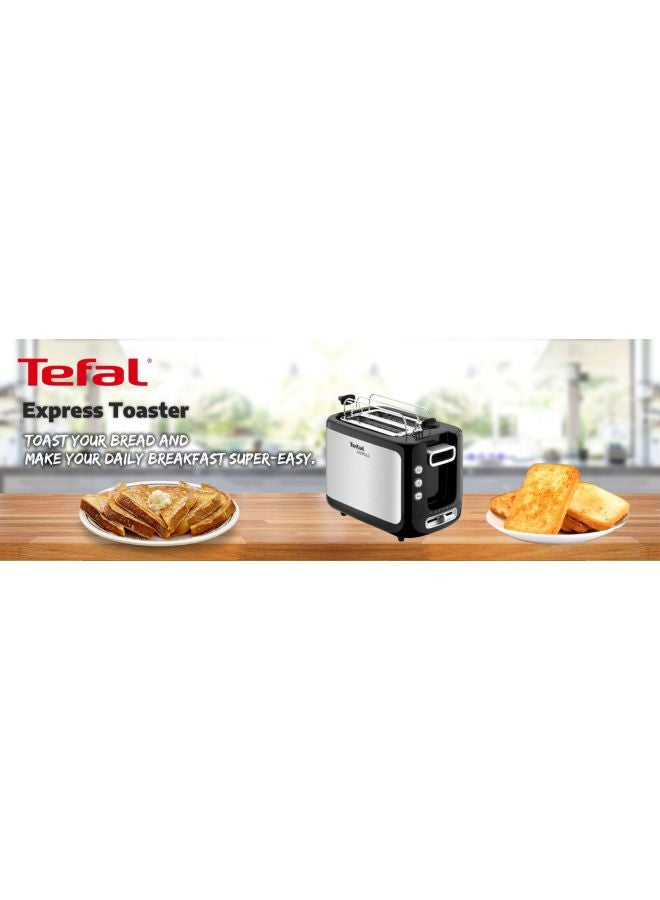 Toaster | Express | 2 slots | 7 Levels of Toasting | Defrost Function | Bin Warmer Accessory | Stainless steel | 2 Years Warranty 850 W TT365027 Black/Silver