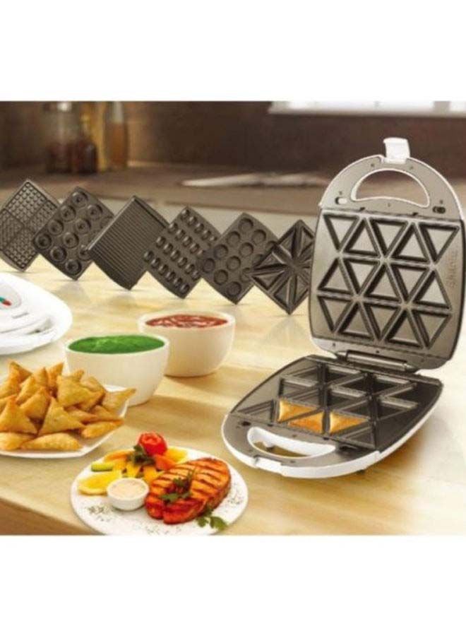 7-In-1 Multi Snack Maker with Changeable Plates for Samosas, Nutties, Biscuits, Donuts, Waffles, Sandwiches and Grill 1400 W NL-7M-1542-WH White