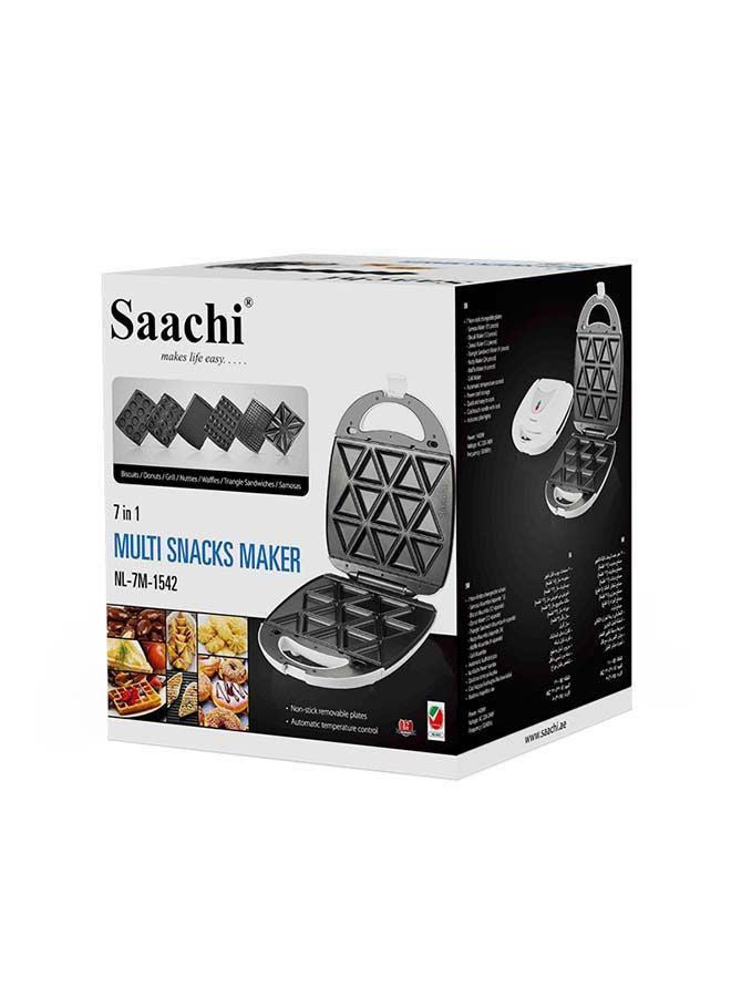 7-In-1 Multi Snack Maker with Changeable Plates for Samosas, Nutties, Biscuits, Donuts, Waffles, Sandwiches and Grill 1400 W NL-7M-1542-WH White