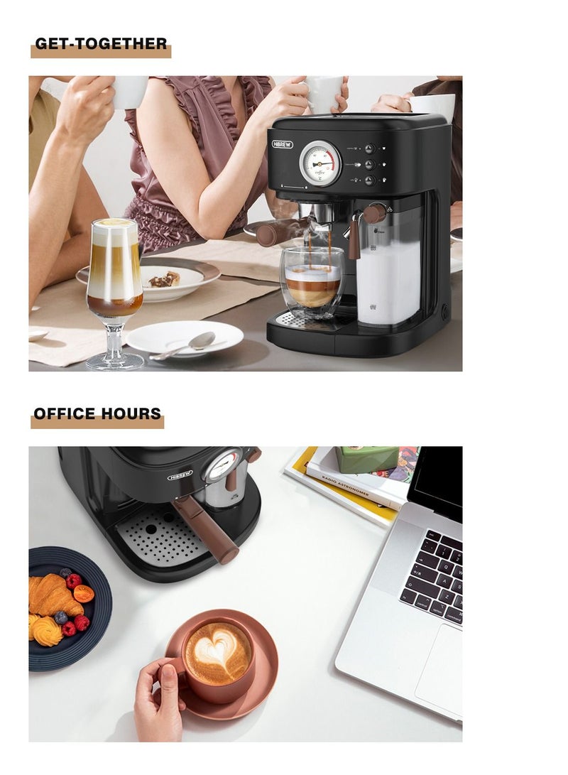 HiBREW Fully Automatic Espresso Cappuccino Latte  High Pressure Steam 3 in 1 Coffee Machine Automatic Hot Milk Froth ESE Pod And Ground Coffee H8A