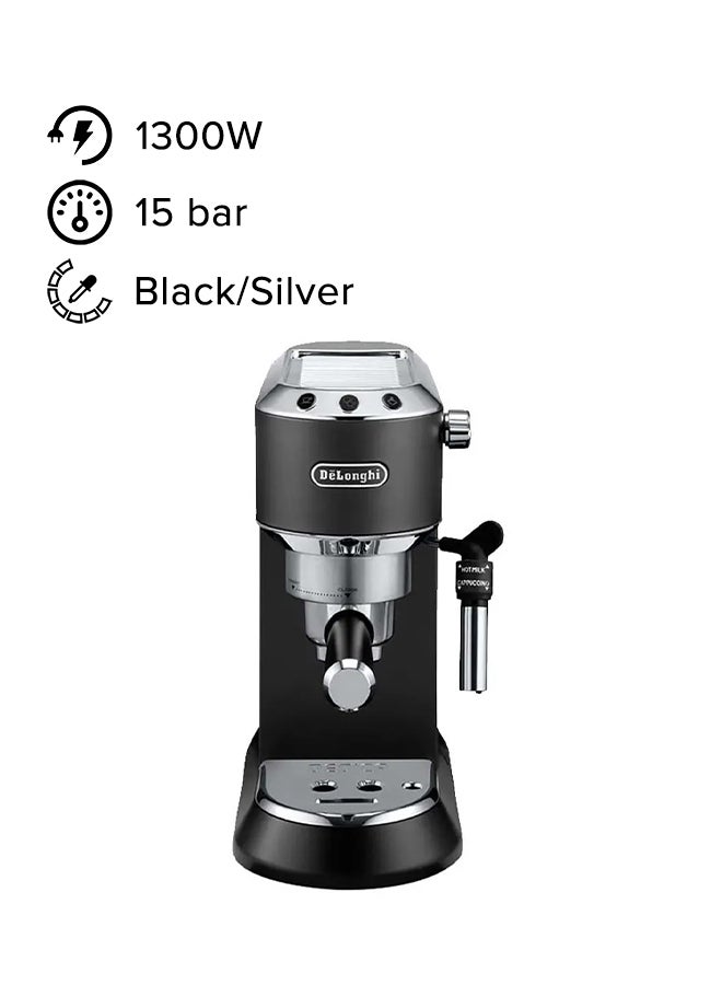 Dedica Pump Espresso Manual Coffee Machine | Cappuccino, Latte Macchiato With Milk Frother | Thermo Block Heating System For Accurate Temperature | Easy To Clean | 1.1 L 1350 W EC685.BK Black/Silver