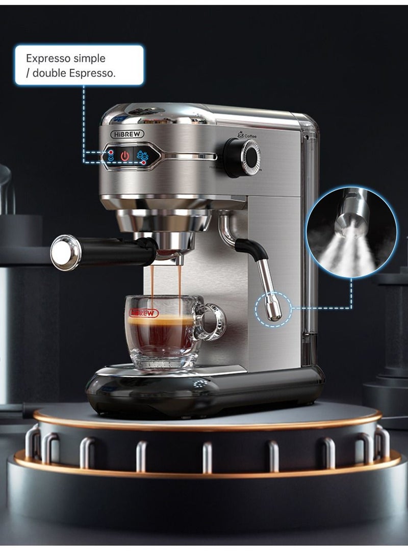 HiBREW Coffee Maker Cafetera  Inox Semi Automatic Super Slim ESE POD& Powder Espresso Cappuccino Machine 1450W H11-UK-N