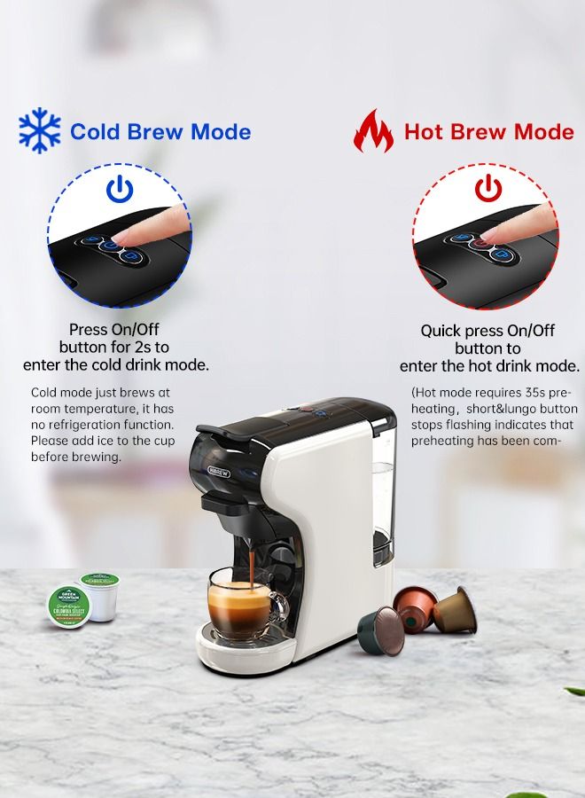 HiBREW Coffee Machine  4in1 Multiple Hot and Cold Brew Capsule Espresso Maker For Nespresso  Ground Coffee K cup H1A White