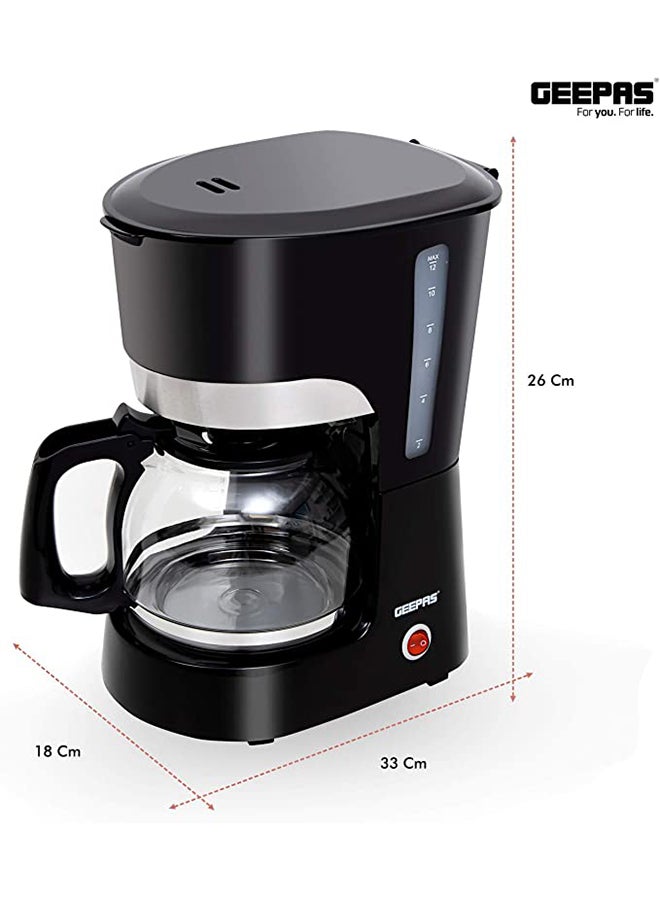 Coffee Maker, Filter Coffee Machine, | High Temperature Glass Carafe | Keep Warm & Anti-Drip Function | Reusable Filter | On/ Off Switch with Indicator Light 1.5 L 850 W GCM6103 Black/Clear