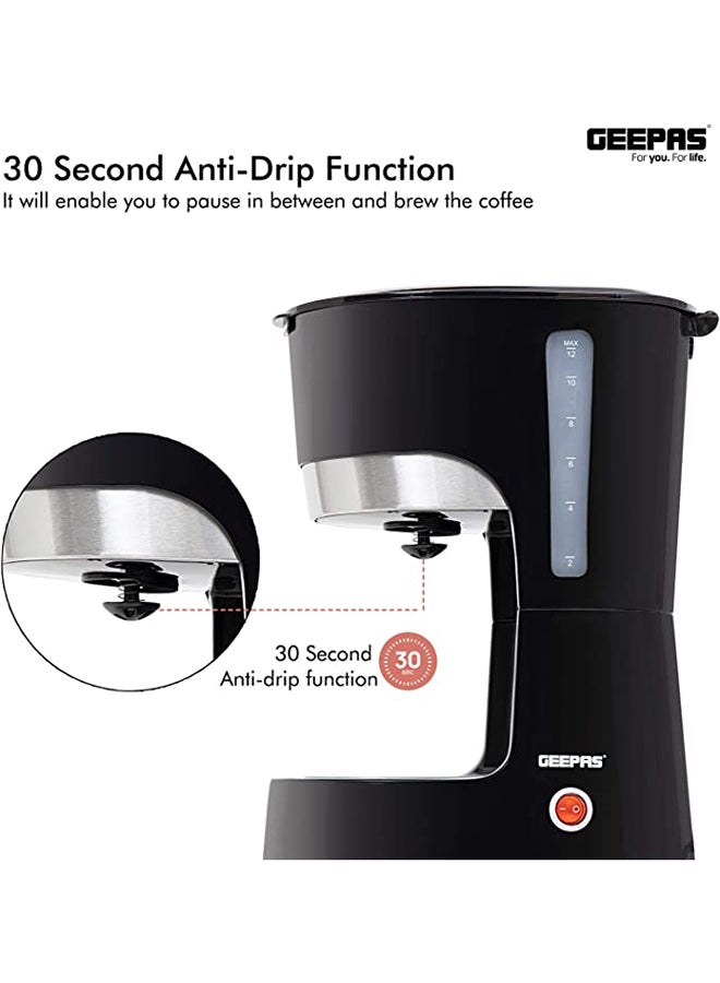 Coffee Maker, Filter Coffee Machine, | High Temperature Glass Carafe | Keep Warm & Anti-Drip Function | Reusable Filter | On/ Off Switch with Indicator Light 1.5 L 850 W GCM6103 Black/Clear