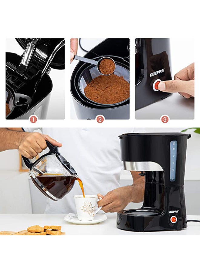 Coffee Maker, Filter Coffee Machine, | High Temperature Glass Carafe | Keep Warm & Anti-Drip Function | Reusable Filter | On/ Off Switch with Indicator Light 1.5 L 850 W GCM6103 Black/Clear