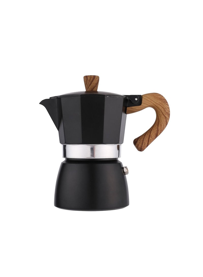 1-Piece 300ML Italian Espresso Stovetop Moka Pot 6 Cups Coffee Maker for Home and Camping Color Black