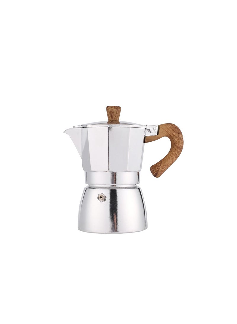 1-Piece 300ML Italian Espresso Stovetop Moka Pot 6 Cups Coffee Maker for Home and Camping Color Silver