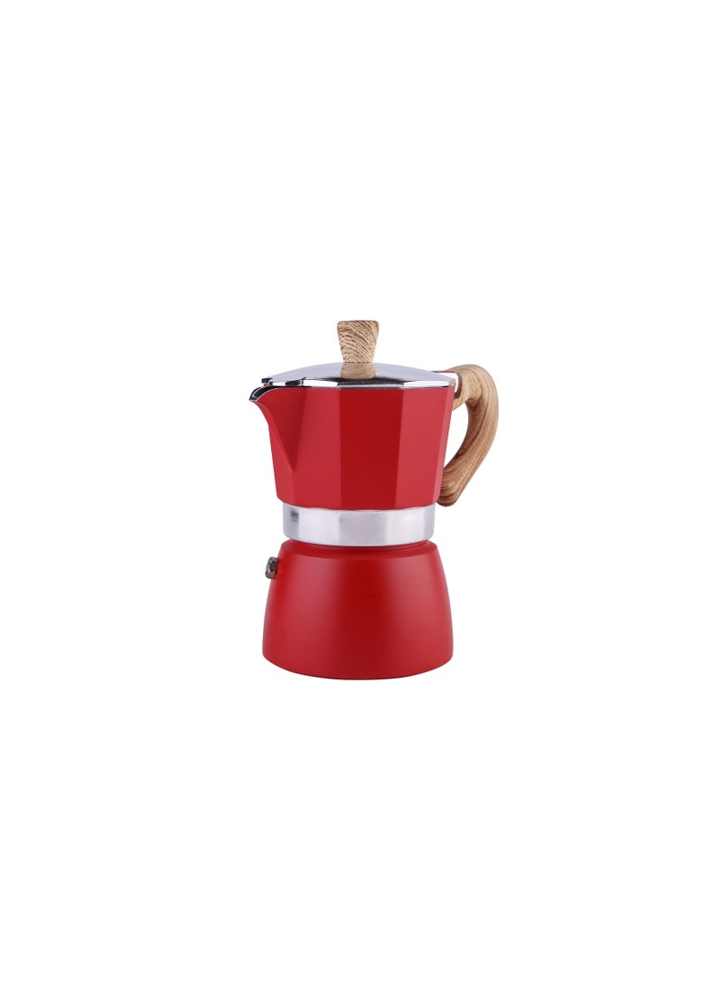 1-Piece 300ML Italian Espresso Stovetop Moka Pot 6 Cups Coffee Maker for Home and Camping Color Red
