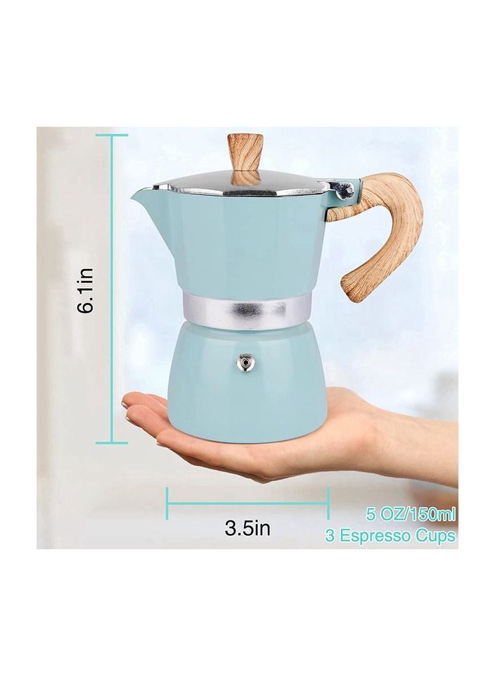 1-Piece 150ML Italian Espresso Stovetop Moka Pot 3 Cups Coffee Maker for Home and Camping Color Blue
