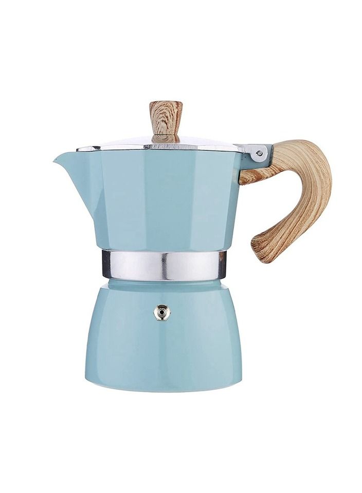 1-Piece 150ML Italian Espresso Stovetop Moka Pot 3 Cups Coffee Maker for Home and Camping Color Blue