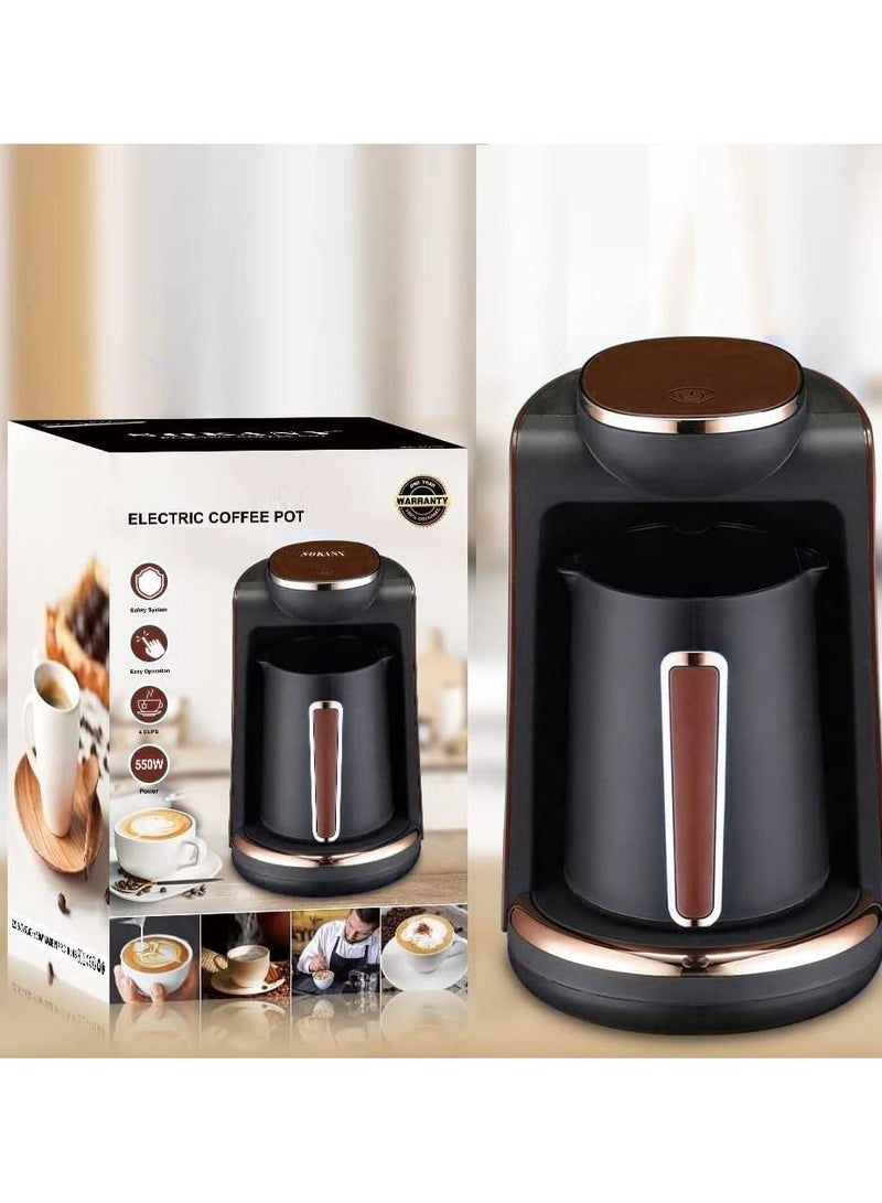 Automatic Turkish Coffee Maker Portable Machine | 4 Cups Capacity (240ml) | Easy Electric Coffee Maker For Office Home & Cafe (Brown, Single)