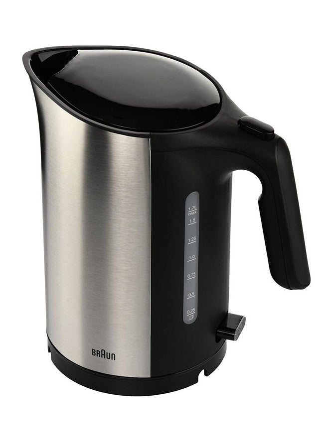 Electric Jug Kettle, Stainless Steel, Washable Anti Scale Filter, Double Sided Window 1.7 L 3000 W WK-5110-BK Silver/Black