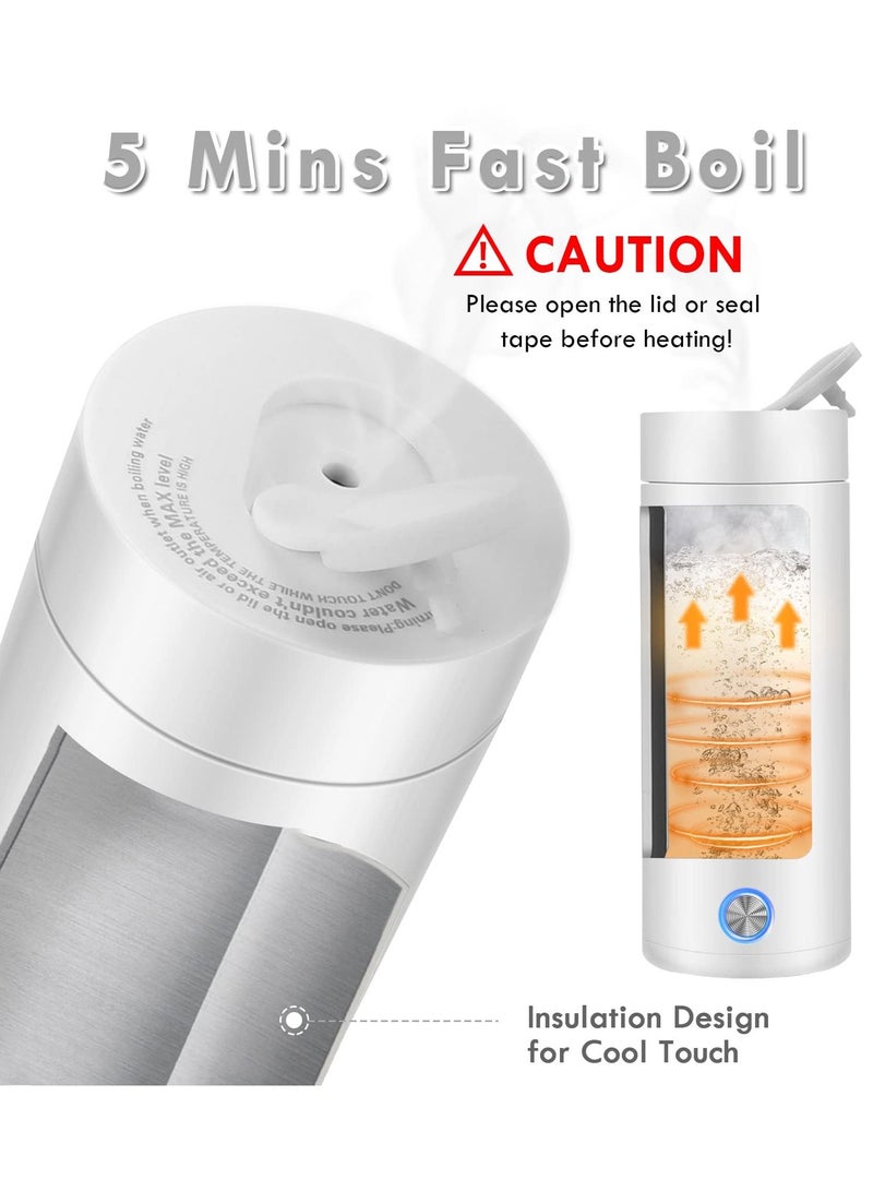 Portable Electric Kettle 400ml Travel Tea Kettle with Non stick Coating Double Wall Water Boiler Bottle Insulated Coffee Thermos Mug Fast Boil and Auto Shut Off Hot Water Heater (White)