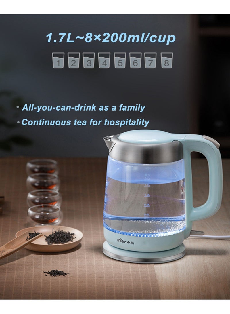 1.7L Electric Kettle 2200W Borosilicate Glass Fast Boil Auto Shut-Off and Boil-Dry Protection