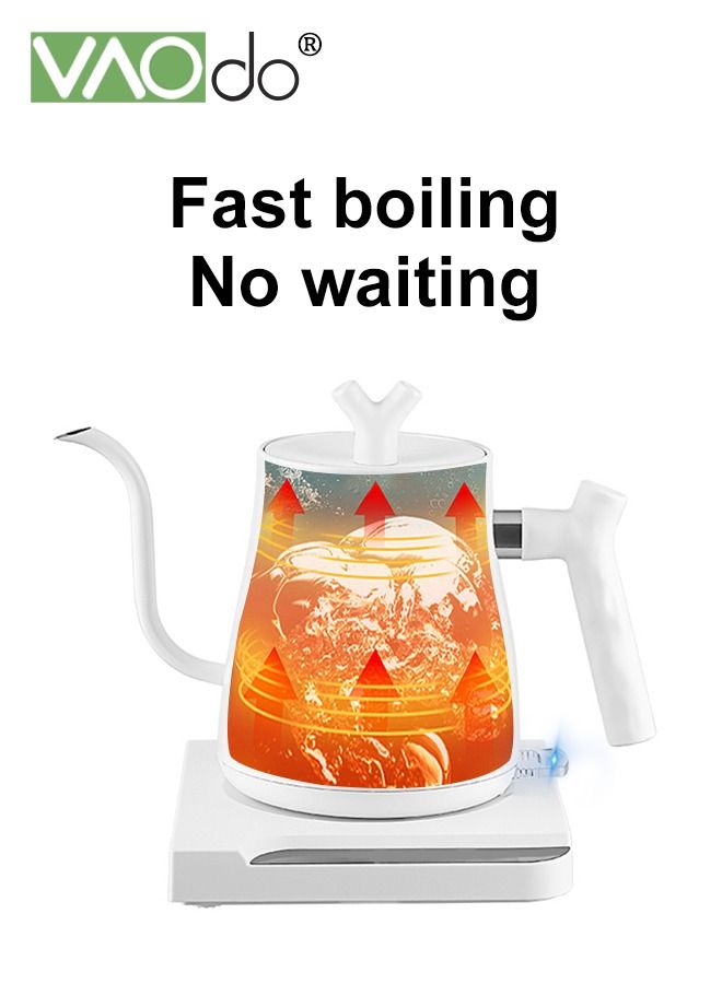 Electric Kettle 1000W Steel Stainless Liner Gooseneck Kettles Automatic Power-off for Pour Over Coffee Tea Quick Heating 1L Hot Water Boiler Matte White