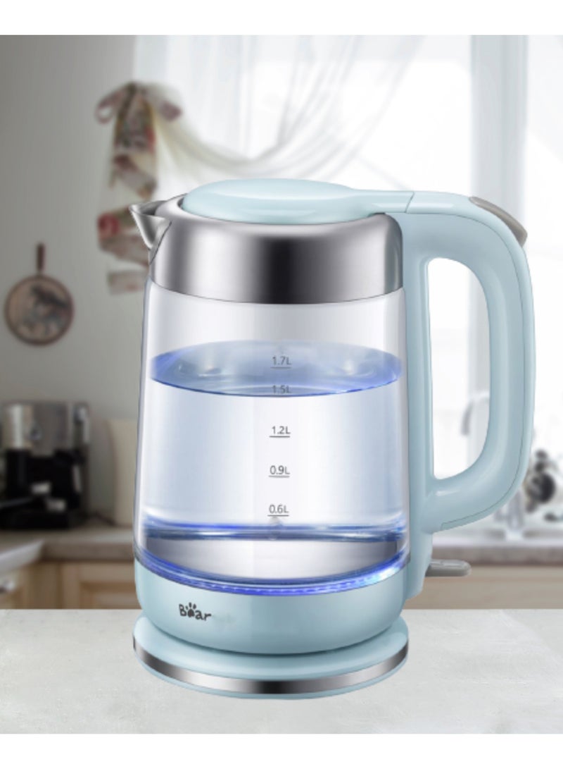 Portable 1.7L Electric Kettle 2200W Auto Shutoff High Speed Borosilicate Glass Water Boiler Kettle Pot With Dry Protection For Hot Water Tea Coffee