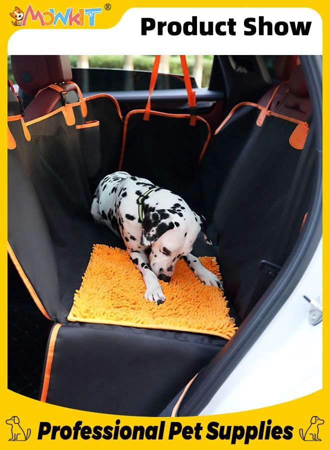 Dog Car Seat Cover with Sniffing Mat for Back Seat, Waterproof Car Seat Protector for Dogs with Dog Safety Belt, Scratch Proof Dog Backseat Cover, Durable Non Slip Dog Hammock for Sedans, Trucks, SUVs