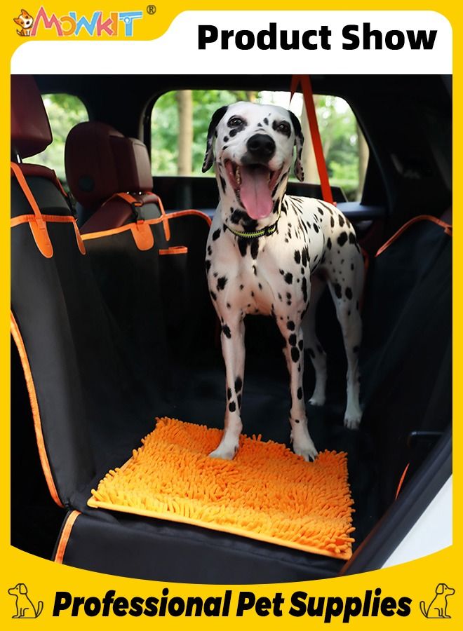 Dog Car Seat Cover with Sniffing Mat for Back Seat, Waterproof Car Seat Protector for Dogs with Dog Safety Belt, Scratch Proof Dog Backseat Cover, Durable Non Slip Dog Hammock for Sedans, Trucks, SUVs