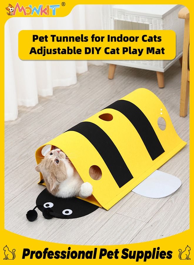 Cat Tunnels for Indoor Cats Adjustable Shape DIY Cat Play Mat with Multiple Holes Detachable Bee Felt Cloth Cat Interactive Toy