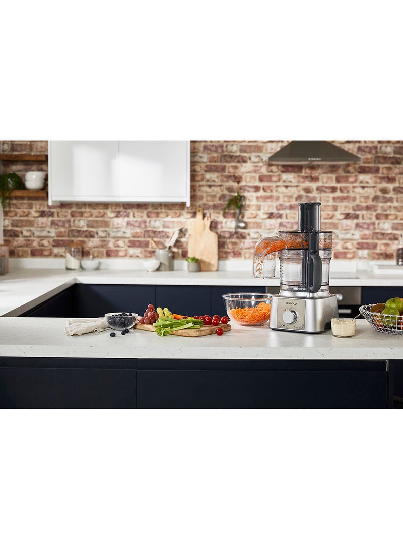 Food Processor, 3L Bowl, 1.5L Blender, 11 Processing Tools, Multi Mill, Grinder, Juicer extractor, Whisk, Dough Maker, Citrus Juicer, Salad Maker, 3 L 1000 W FDP65.880SI silver