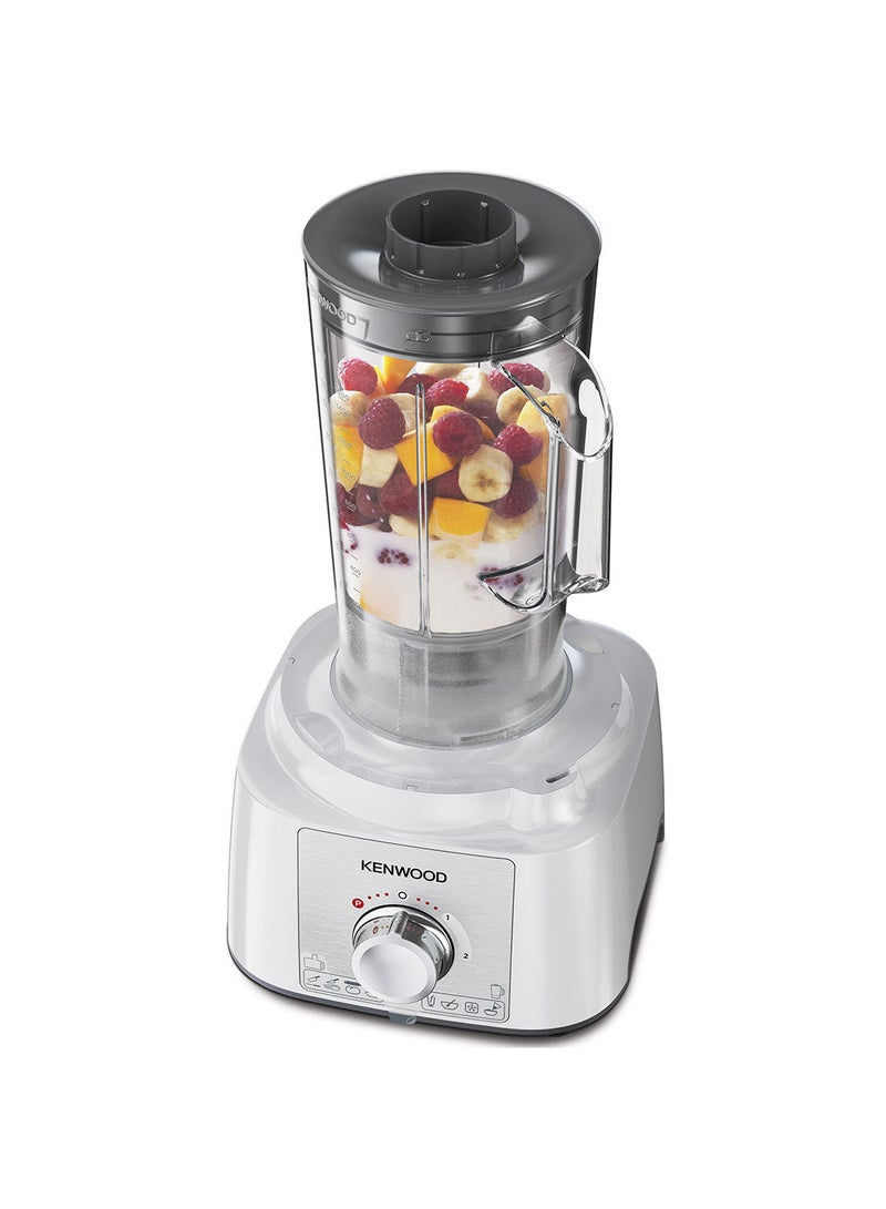 Food Processor, 3L Bowl, 1.5L Blender, 10 Attachments, 3 Stainless Steel Disks, Blender, Grinder, Juicer Extractor, Whisk, Dough Maker, Citrus Juicer - 3 L 1000 W FDP65.750WH White