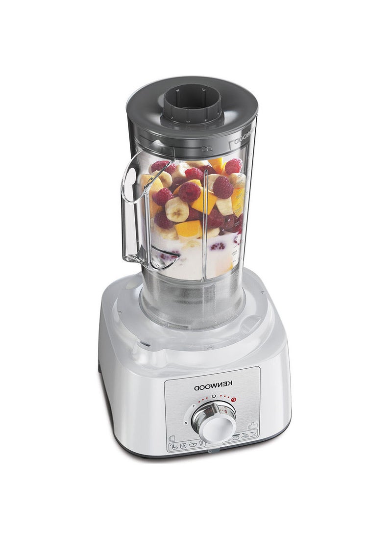 Food Processor, 3L Bowl, 1.5L Blender, 10 Attachments, 3 Stainless Steel Disks, Blender, Grinder, Juicer Extractor, Whisk, Dough Maker, Citrus Juicer - 3 L 1000 W FDP65.750WH White