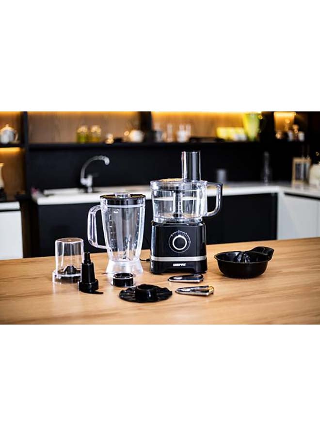 10-IN-1 Food Processor| Transparent Jars with Stainless Steel Blades for Blending, Slicing, Shredding, Cutting, Chopping, Whisking, and More| Unique Detachable Attachments, Stainless Steel Housing and Rich in Design| 2 Speed Control with Pulse 800.0 W GSB5487 Black