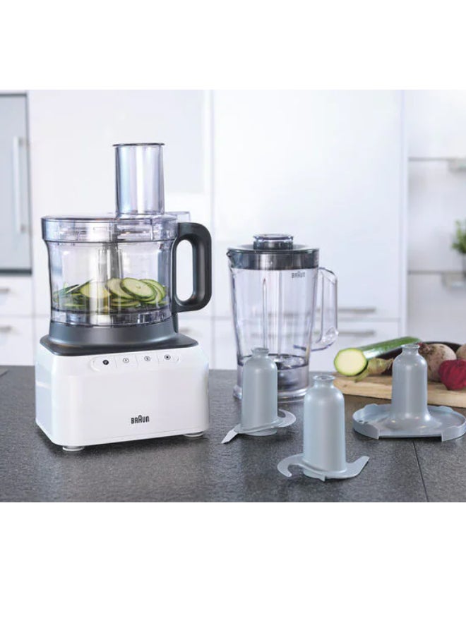 Food Processor, 1.2L Blender, 2.1L Bowl Capacity, 2 Speeds, Pulse Function, Slicing and Grating disc, Dough, 2.1 L 800 W FP3131WH White/Grey/Black