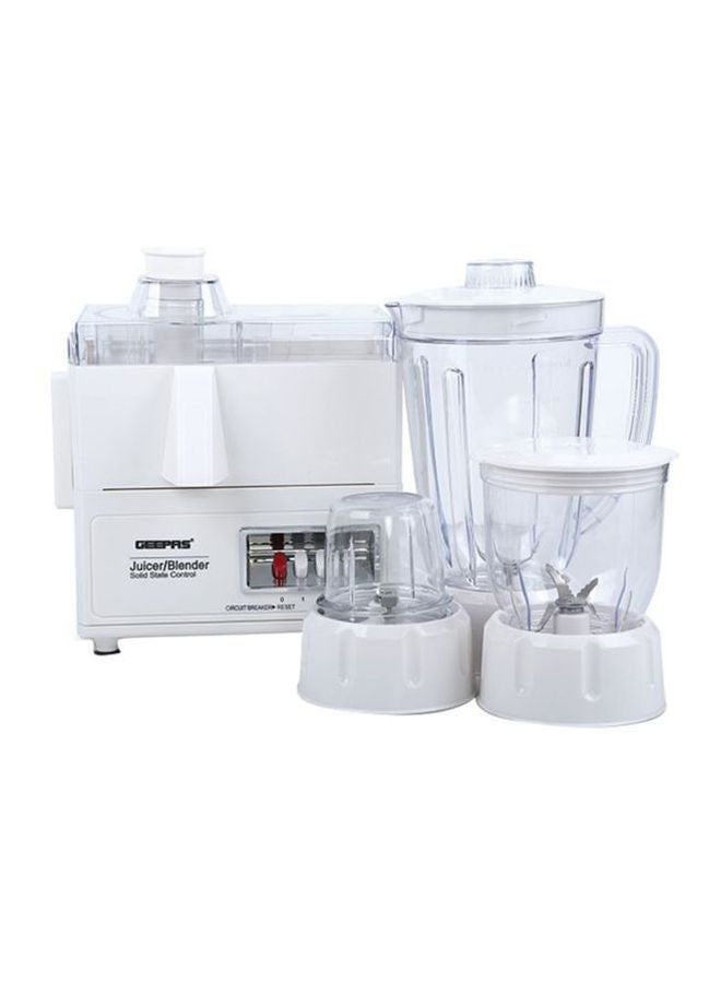 4 in 1 Food Processor & Juicer Multi-functional Smoothie Maker, Juicer, Compact Electric Blender, Chopper & Grinder 1.6L Jar, 2-Speed Pulse Function for Ice Crusher 600.0 W GSB2031-600W White